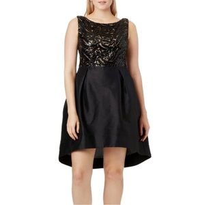 MARINA Glitter Black Sequin Satin Balloon Dress. 20W. NWT. $210!